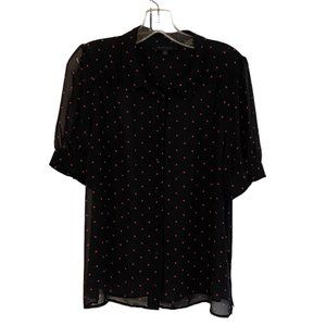 Averly Black n pink polka dot Large short sleeve sheerish top